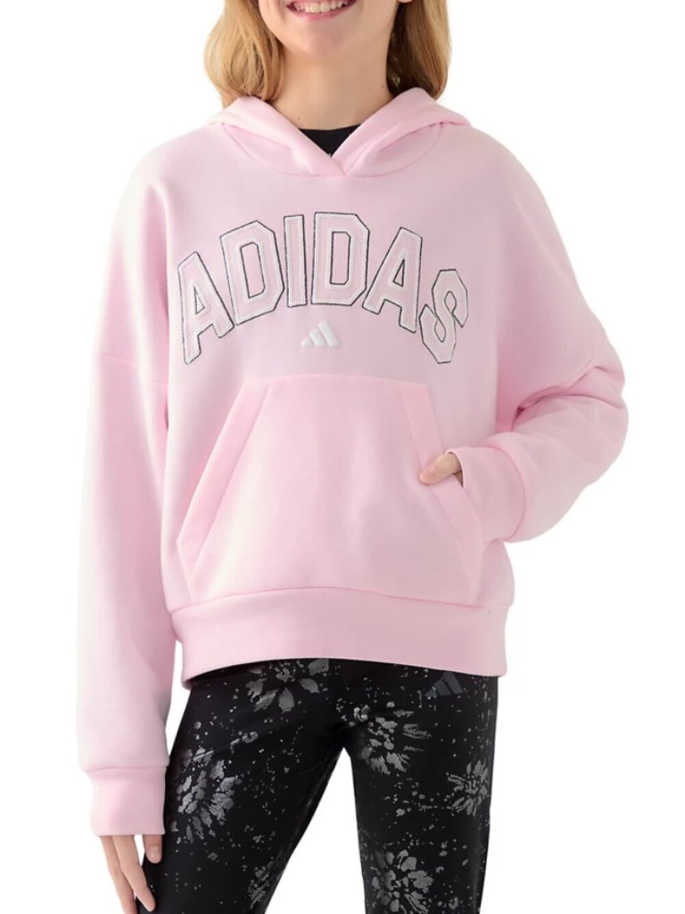 Adidas Logo Graphic Hoodie Pullover Color: Medium Pink Size: L (14) NWT